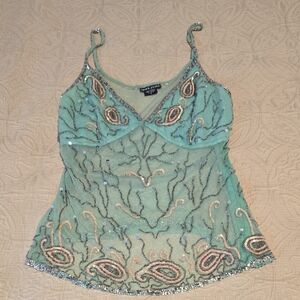 Wet Seal Teal and Silver Embellished Camisole
